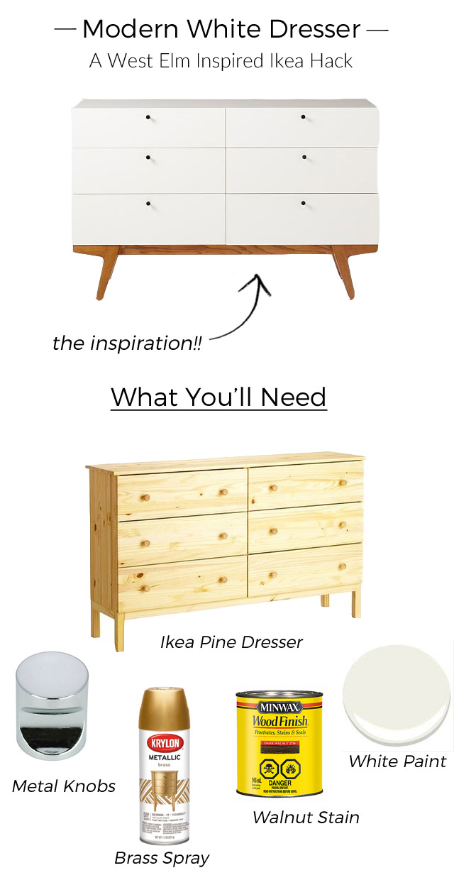 Modern White Dresser A West Elm Inspired Ikea Hack Kristina Lynne