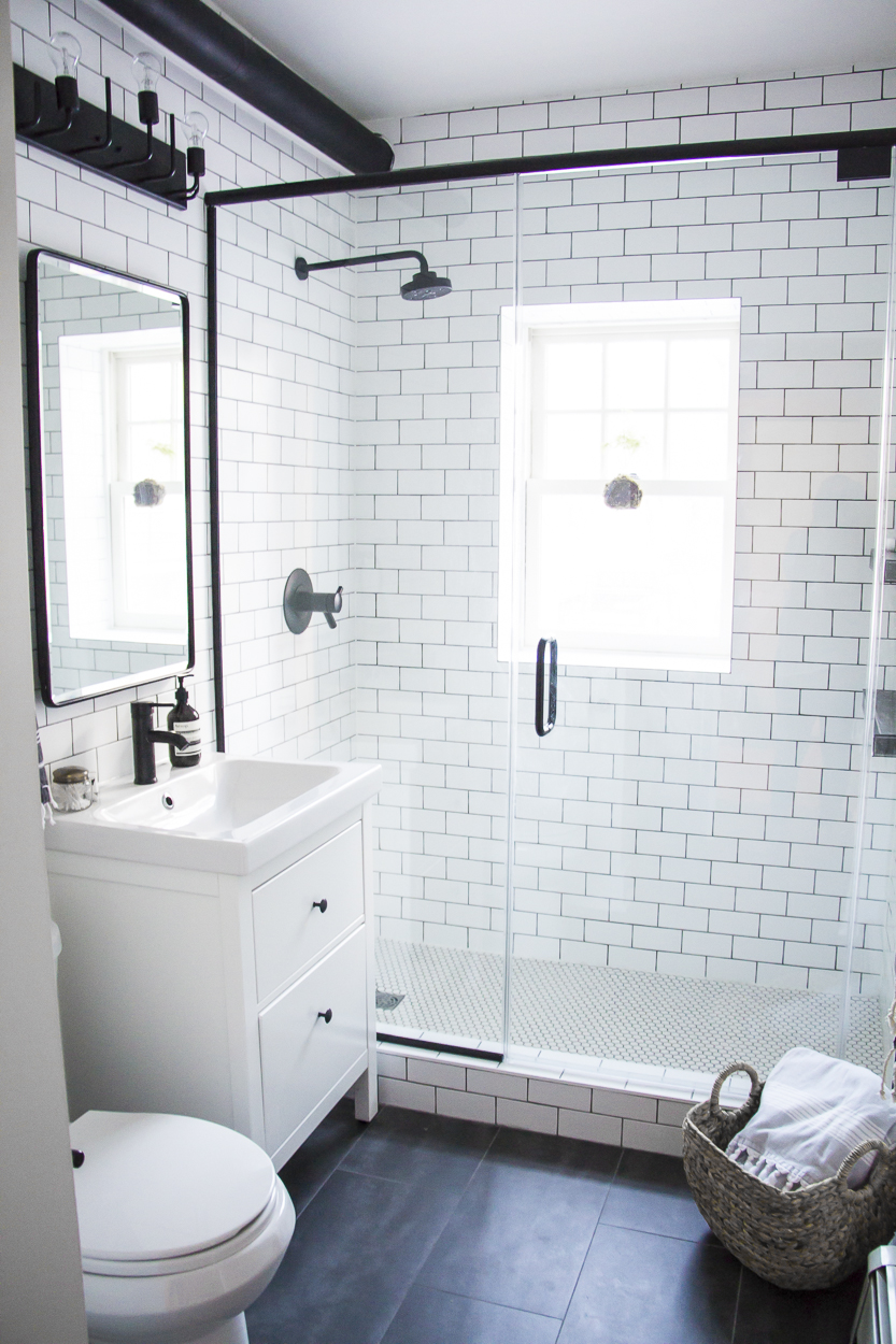 A Modern Meets Traditional Black and White Bathroom Makeover - Kristina ...